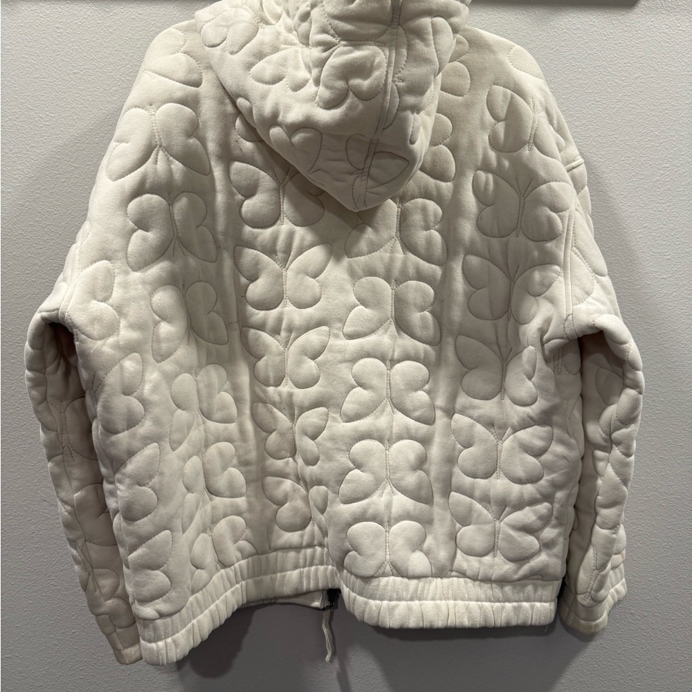 BDG Butterfly Quilted Off-White Zip-Up Hoodie - Medium - Picture 2 of 4